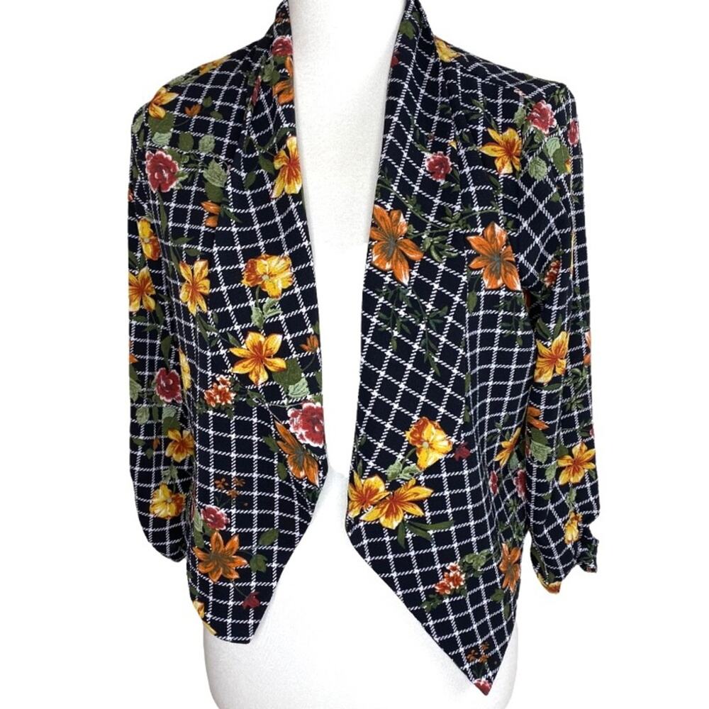 Iris Los Angeles Cropped Floral Plaid Boho Lightweight Blazer Jacket